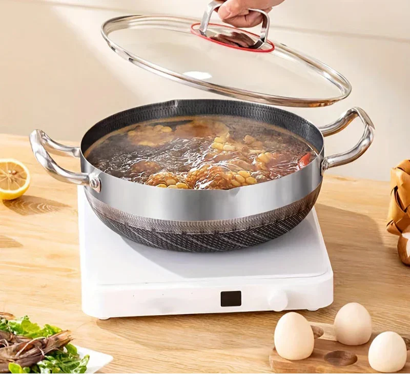 30cm Stainless Steel Non-Stick Frying Pan with Glass Lid Silver