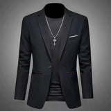 Mens Slim Fit Casual Suit Jacket Single Button (Black)