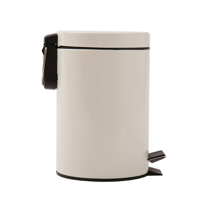 5L Round Lidded Trash Can Foot Pedal Garbage Bin for Kitchen Bathroom Hotel-White