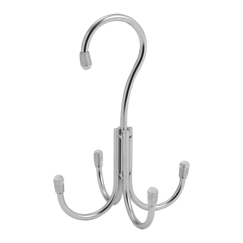 Stainless Steel Storage Hanger With 4 Hooks For Bras Ties Bag and Belts-Silver