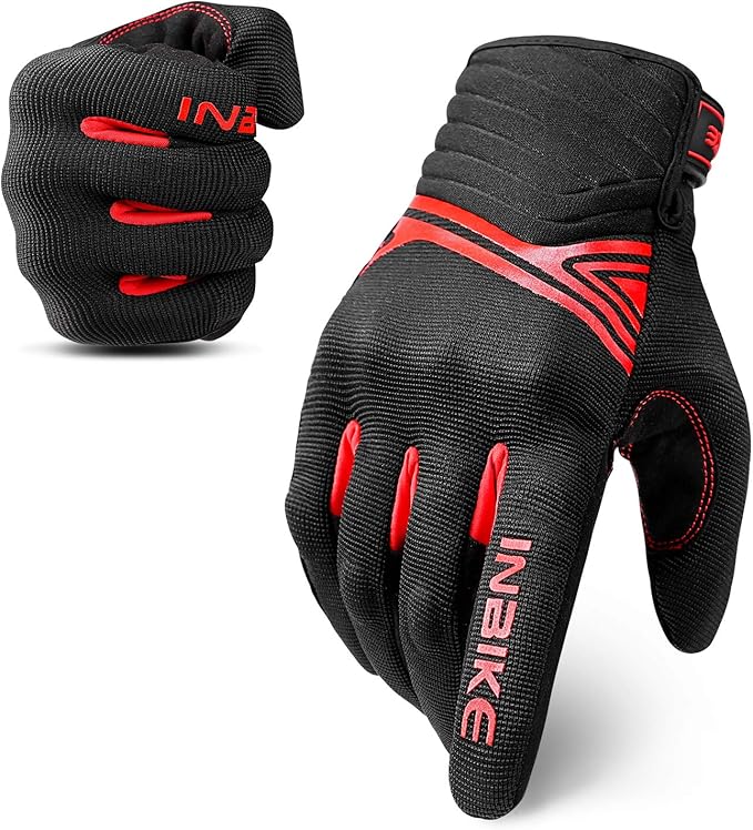 Breathable Mesh Motorcycle Gloves Touchscreen with TPR Palm Pad Hard Knuckle-Red-Medium