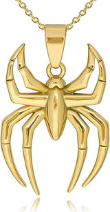 Spider Pendant Necklace Surgical Steel Superhero Spiderman Jewelry for Kids- Gold-A