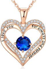 18K Rose Gold Necklaces for Women, 927 Sterling Silver Gifts for Mothers Day, Jewelry for Wife Mom Her Girlfriend, Birthstone Diamond Necklace for Birthday Anniversary, Heart Pendant Jewelry-SEP