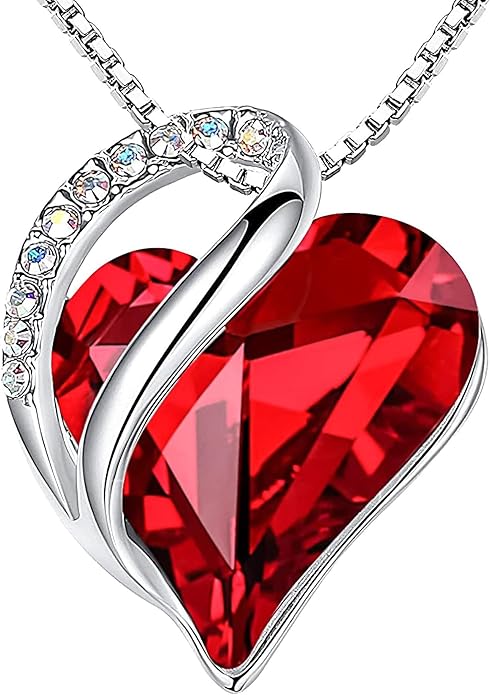 nfinity Love Heart Necklace, Birthstone Necklace for Women, Jewelry for Women with Healing Crystals, Allergy Free Pendant Necklace-01-January & July-Siam Ruby Red