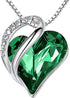 Infinity Love Heart Necklace, Birthstone Necklace for Women, Jewelry for Women with Healing Crystals, Allergy Free Pendant Necklace-05-May-Emerald Green