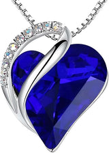 Infinity Love Heart Necklace, Birthstone Necklace for Women, Jewelry for Women with Healing Crystals, Allergym Free Pendant Necklace-09b-September-Sapphire Blue