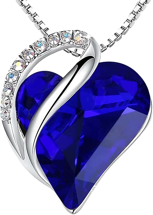 Infinity Love Heart Necklace, Birthstone Necklace for Women, Jewelry for Women with Healing Crystals, Allergym Free Pendant Necklace-09b-September-Sapphire Blue