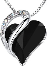 Infinity Love Heart Necklace, Birthstone Necklace for Women, Jewelry for Women with Healing Crystals, Allergy Free Pendant Necklace-13b-Protection-Jet Black
