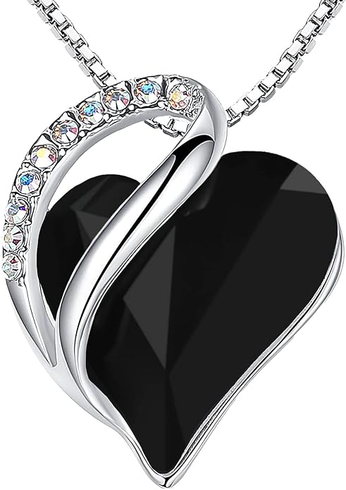 Infinity Love Heart Necklace, Birthstone Necklace for Women, Jewelry for Women with Healing Crystals, Allergy Free Pendant Necklace-13b-Protection-Jet Black