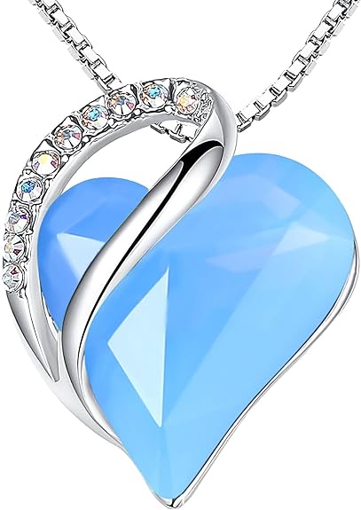 Infinity Love Heart Necklace, Birthstone Necklace for Women, Jewelry for Women with Healing Crystals, Allergy Free Pendant Necklace-18-Communication-Owyhee Opal Blue