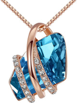 Wish Stone Pendant Necklace, Necklaces for Women with Birthstone Crystals, Allergy-Free Jewelry for Women with Gift Box, 28K Rose Gold Plated or Silver-tone Birthstone Necklace for Women- 12-December Birthstone-Zircon Blue