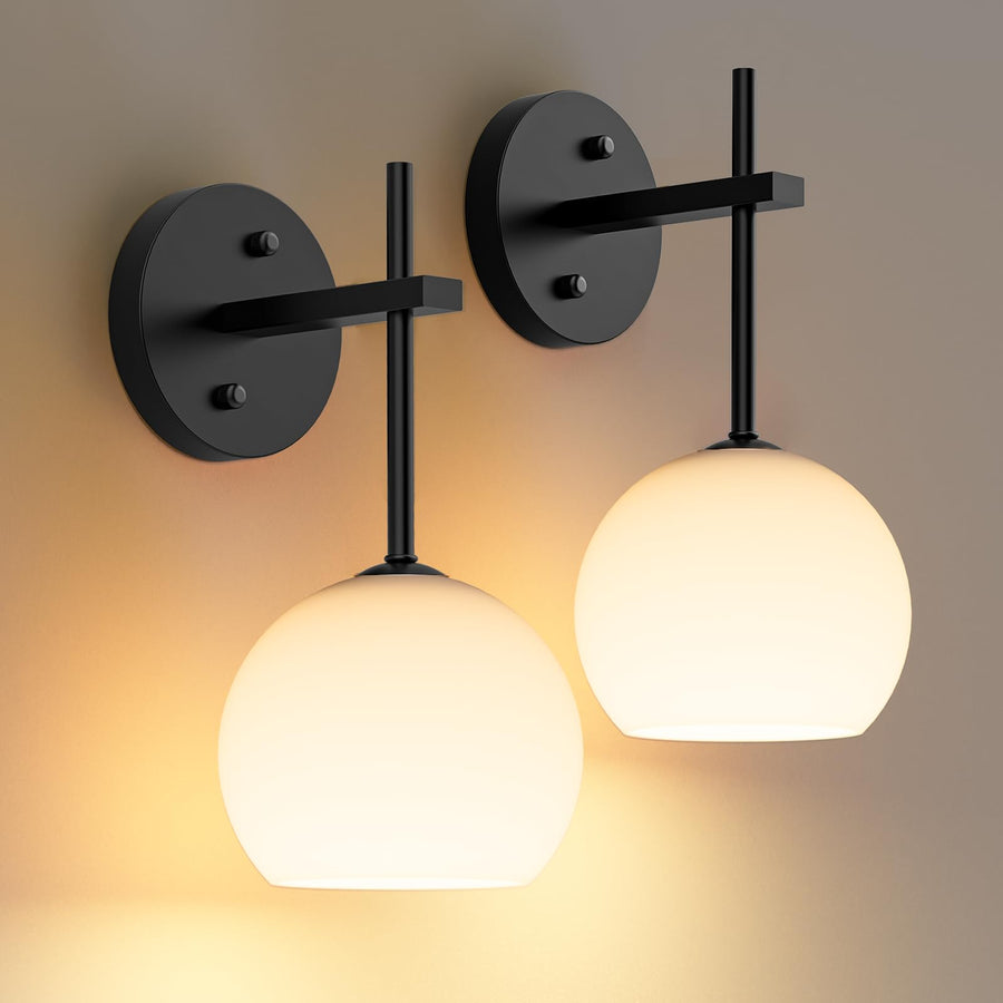 Wall Sconces Set of Two, Wireless Battery Operated Wall Decor with Remote, Sconces Wall Lighting with Glass Shade, Upward and Downward Installation, 12 RGB Colors and 3 CCT Options