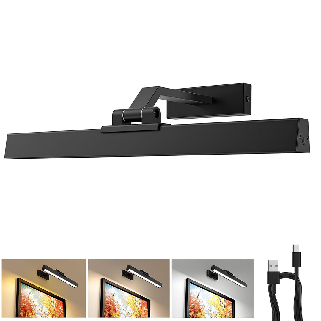 Picture Lights for Wall, Battery Operated Picture Light 16in Gallery Light for Paintings CCT Dimmable Recharging Battery Wall Light with Remote Control for Living Room Dartboard Art Black