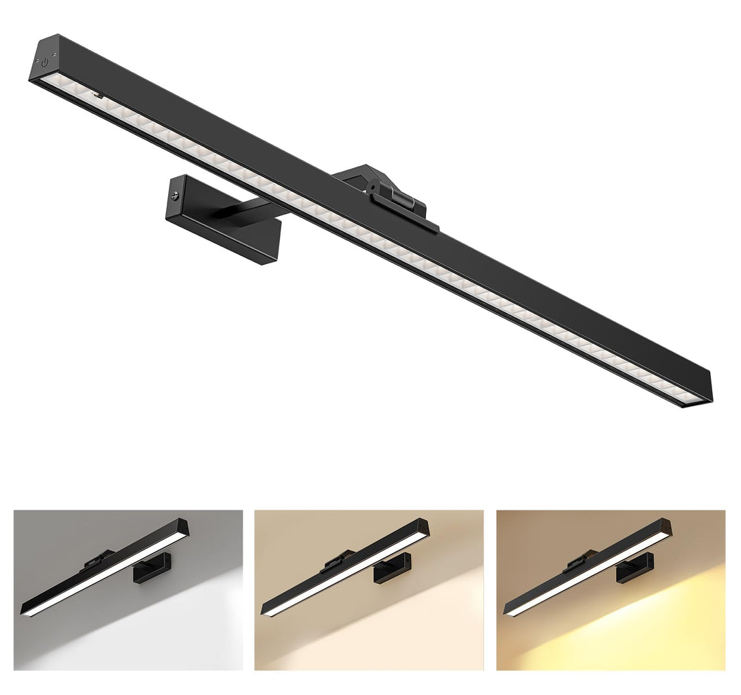 Wall Picture Light, 24in Battery-Powered Gallery Light for Artwork, CCT Dimmable Rechargeable Battery Wall Lamp with Remote Control for Living Room, Gallery, and Dartboard (Black)