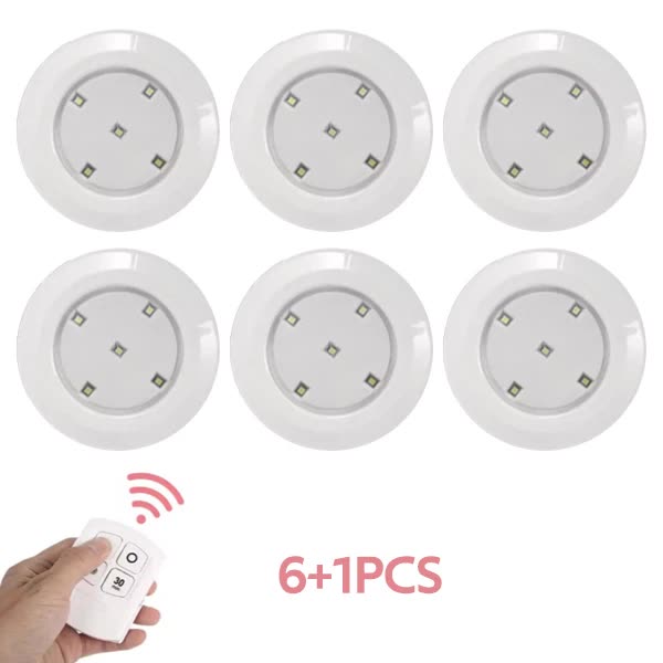 6 LED Light Set with Remote - Cool White for Cabinets & Displays
