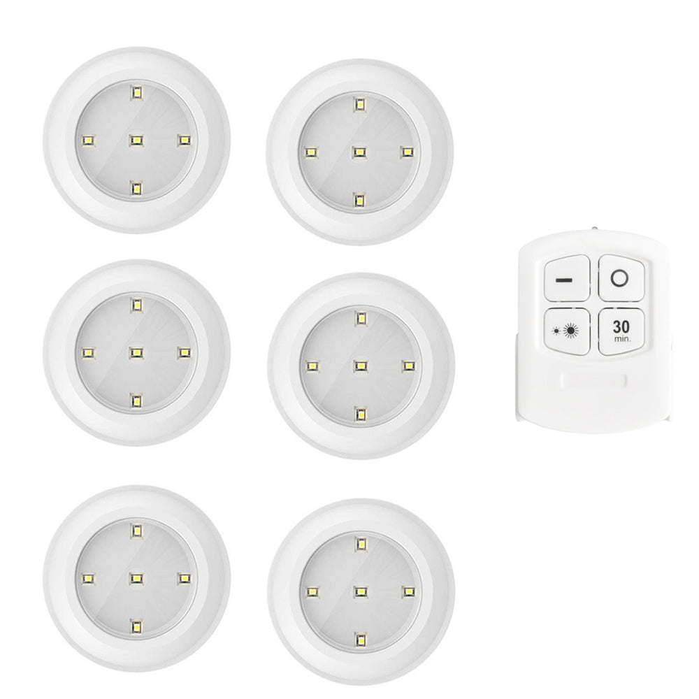 6 LED Light Set with Remote - Cool White for Cabinets & Displays