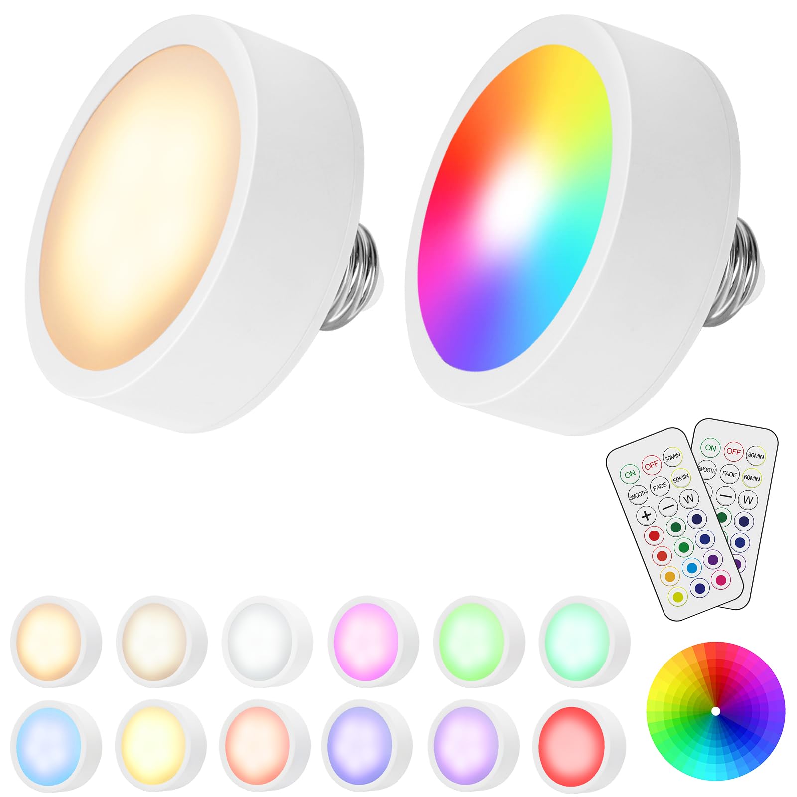LED Puck Lights with Remote Battery Powered RGB Puck Light for E27 Chandelier,Dimmable Puck Light for Table Lamp Cupboard