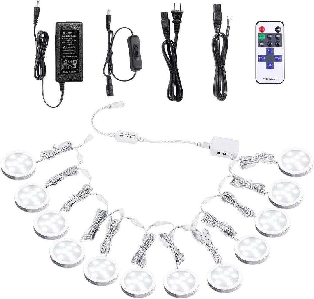 Linkable Under Cabinet LED Lighting 12V Dimmable Puck Lights with Wireless RF Remote Control, Hardwired & Wall Plug in for Kitchen Mood Lighting,Daylight White