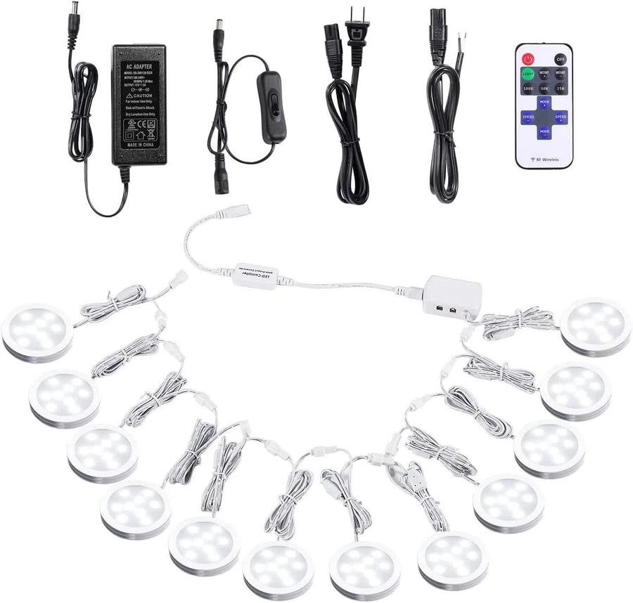 Linkable Under Cabinet LED Lighting 12V Dimmable Puck Lights with Wireless RF Remote Control, Hardwired & Wall Plug in for Kitchen Mood Lighting,Daylight White
