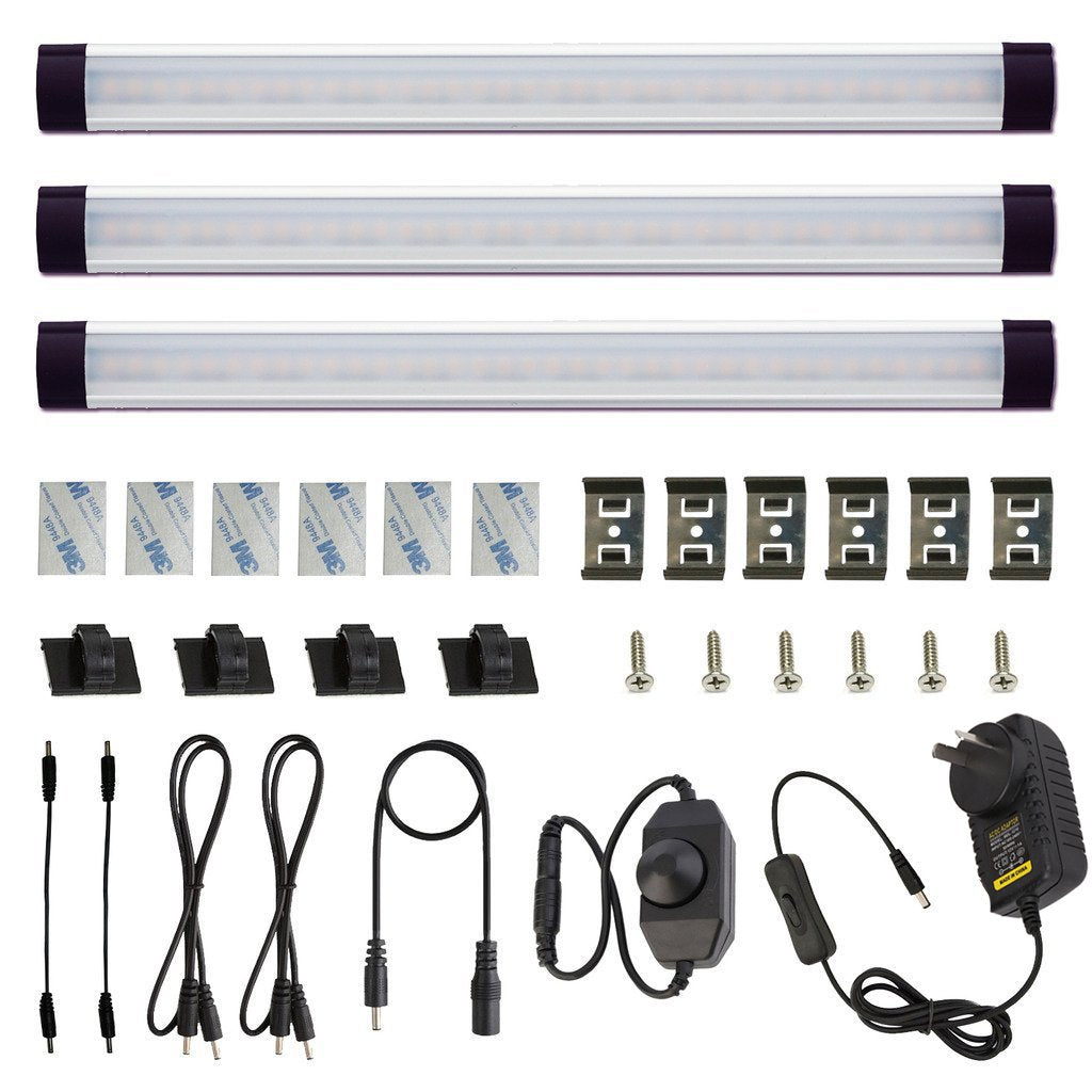 Dimmable Led Under Cabinet Lighting Bar Linkable Kits with Rocker Switch Under Counter Kitchen,Showcase,Shelf Lighting(3 Panel Kits Cold White)