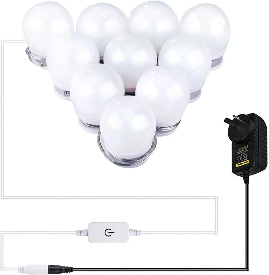 Hollywood LED Vanity Mirror Lights Kit,Stick on Dimmable Makeup Lights, 12V Mirror Lighting Strip Fixture for Vanity Dressing Table Set, Bedroom Wall Lights,CRI>90 (4000K Natural White,10 Bulbs)