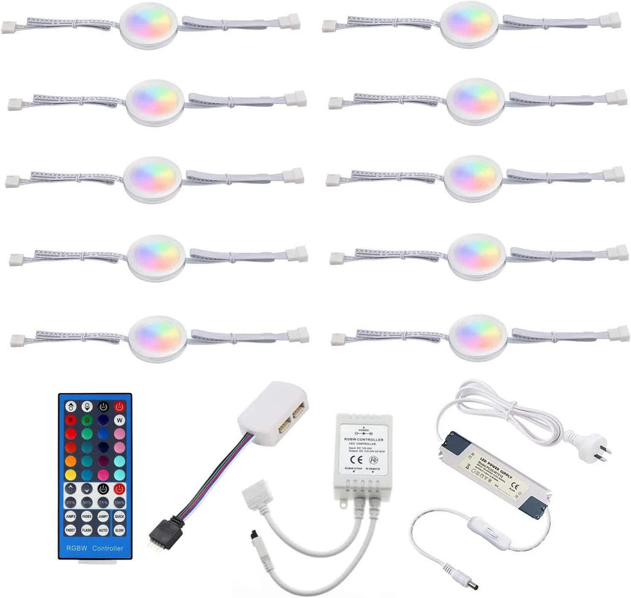 Under Counter LED Light Kit, RGBWW Under Cabinet Lighting, 10 Packs Colored Cabinet Lights with Wireless 40-Key IR Dimmable Remote Control (10 Lights)