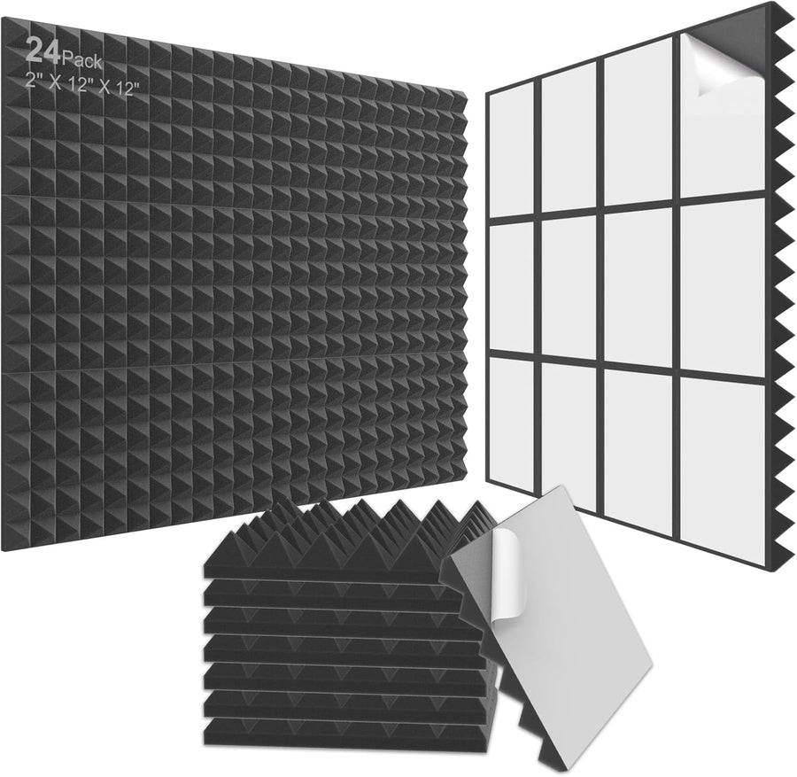 JBER Acoustic Panels  Foam Pyramid 24pcs 30x30x5cm for Soundproof Padding Wall