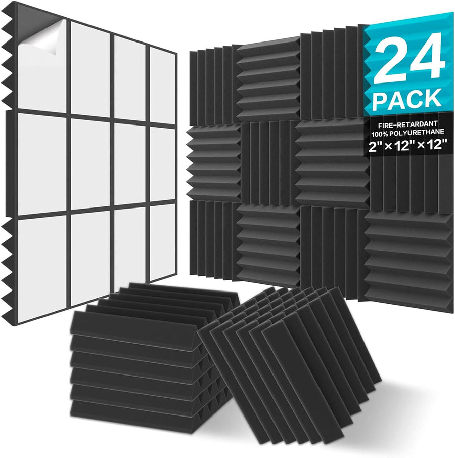 JBER Acoustic Panels Foam Wedges 24pcs 30x30x5cm for Soundproof Padding Wall