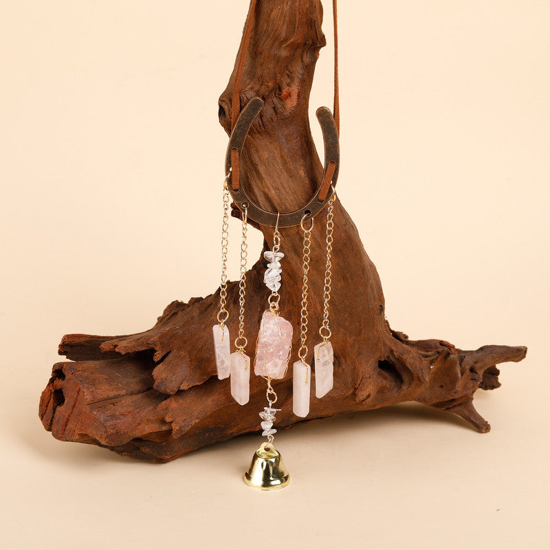 Crystal Lucky Horseshoe Charm Pendant-rose quartz