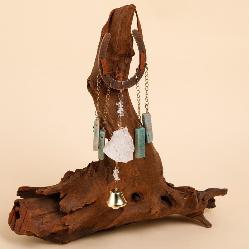 Crystal Lucky Horseshoe Charm Pendant-rose quartz Amazonite