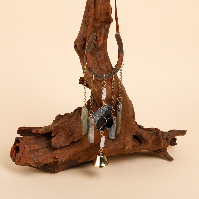 Crystal Lucky Horseshoe Charm Pendant-obsidian labradorite