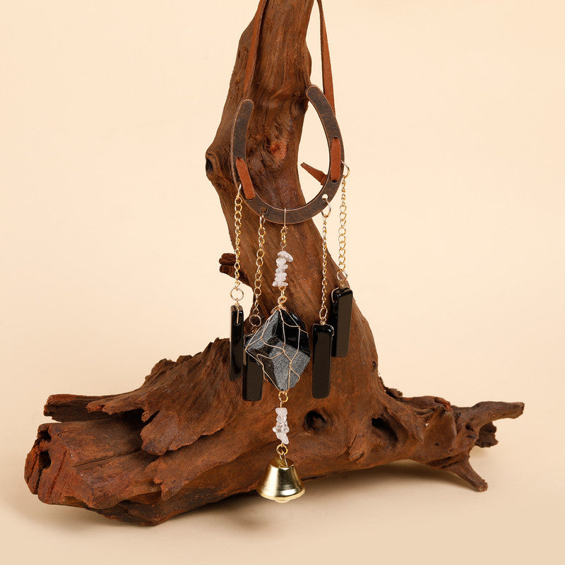 Crystal Lucky Horseshoe Charm Pendant-obsidian