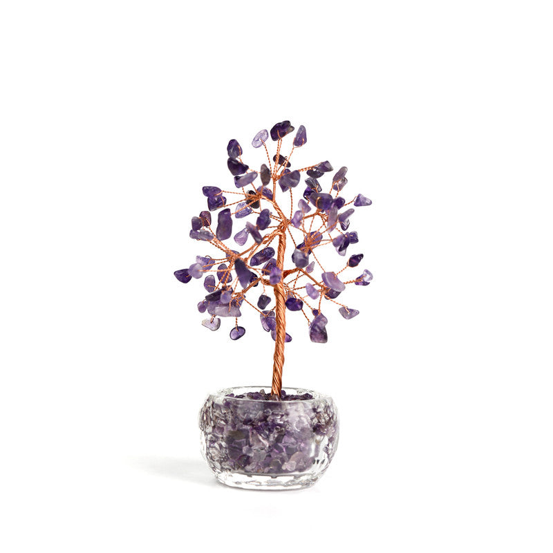 Purple crystal Natural Crystal Wealth Tree -Feng Shui Decor, Elegant Office Desk Ornament