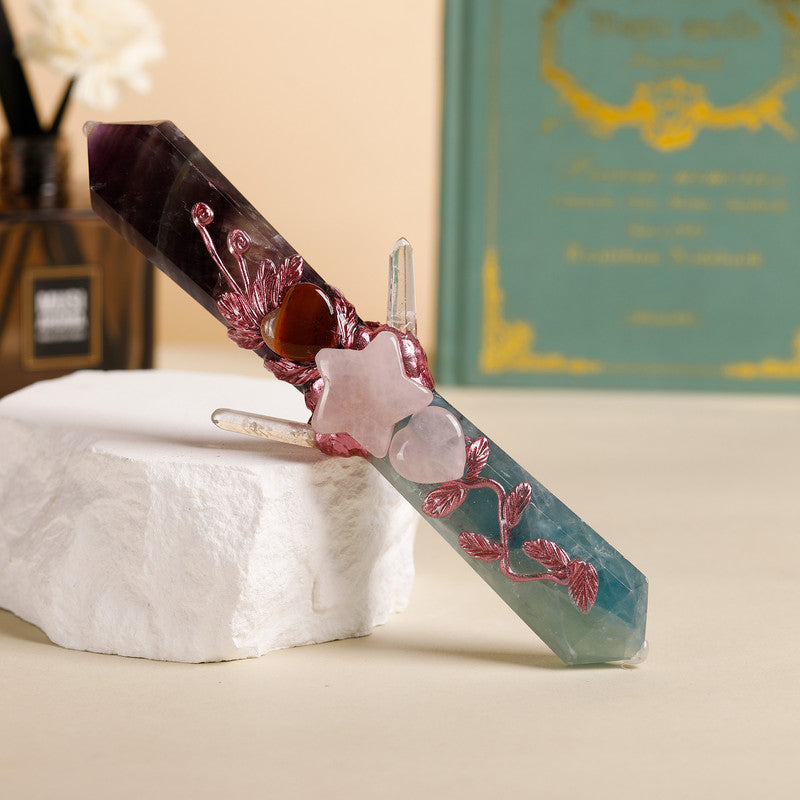 Handmade Crystal Wand Natural Stone Scepter Raw Gemstone Magic Wand Healing Tool Fluorite A