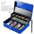 Lockable Cash Box with Coin Tray – Durable Metal Money Box with Key Lock for Bills & Change – Blue