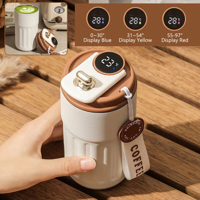 450ml Thermal LED Temperature Display Smart Coffee Cup Insulated Drink Tumbler-Brown