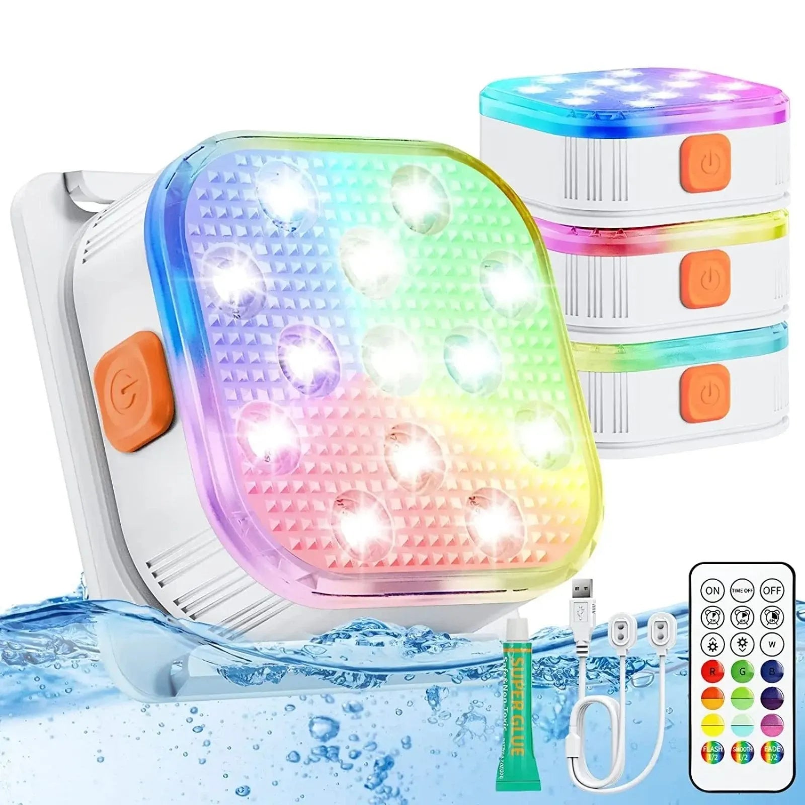 4Pcs Underwater Lights LED Submersible Pool Light Rechargeable with Remove Panel