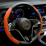 2Pcs Soft Breathable Anti-Slip Faux Leather Steering Wheel Protector Car Cover- Orange
