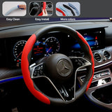 2Pcs Soft Breathable Anti-Slip Faux Leather Steering Wheel Protector Car Cover- Red