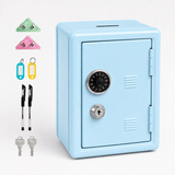 Lockable Metal Money Box, Cash & Coin Storage Box with Key Lock, Compact Piggy Bank for For Kids & Adults, Office & Small Valuables-Light Blue