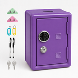 Lockable Metal Money Box, Cash & Coin Storage Box with Key Lock, Compact Piggy Bank for For Kids & Adults, Office & Small Valuables-Purple