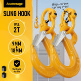 2SETS 2T Sling Hook With Hammerlock Heavy Duty Safety Latch Swivel Winch Hook For Trailer Safety Chain-Yellow