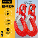 2SET 3.15T Sling Hook Heavy Duty Hammerlock/Slip Hook Kit With Swivel Winch & Safety Latch