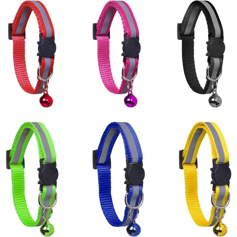 Adjustable Reflective Collars for Cats and Puppies with Bell and Safety Buckle, 6X Multicolor Pet Accessories