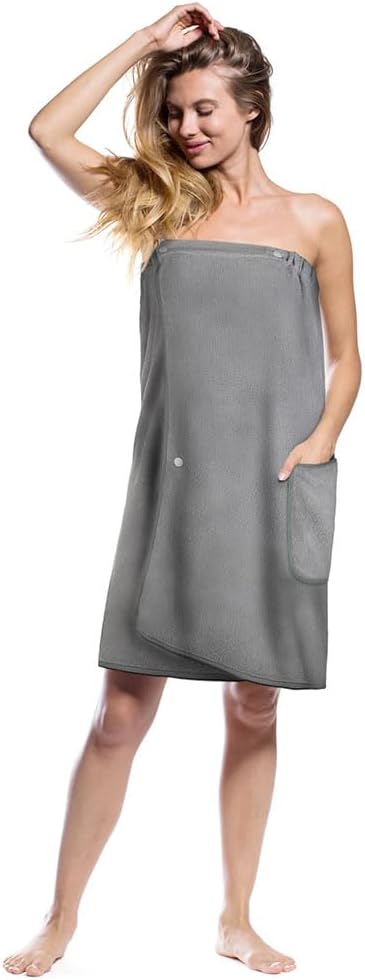 Sauna Skirt for Women with Pockets and Buttons Long Towel Grey