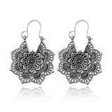 Vintage Silver Mandala Flower Dangle Earrings