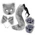Grey Fox Tail Cat Ears Gloves Halloween Cosplay Costume Set