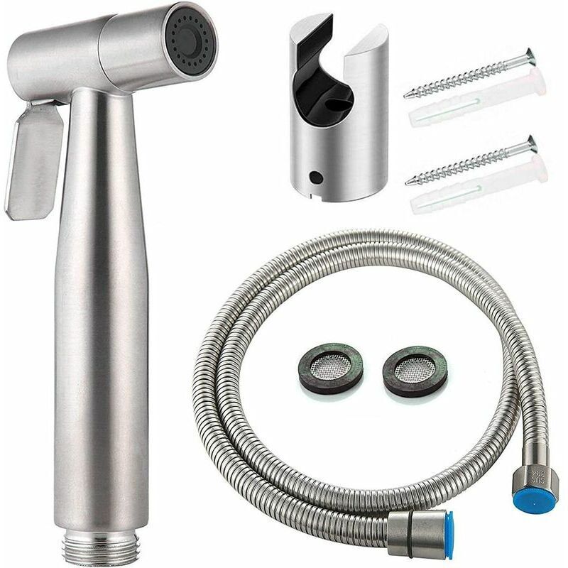 DEBUNS Toilet Bidet Kit with Shower Head, Handheld Sprayer with Hose, Stainless Steel Holder and 2 Seals