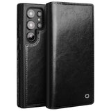 Compatible with Samsung Galaxy S24 Ultra Compatible Genuine Leather Wallet Phone Case Flip Stand Cover Black