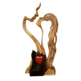 Wooden Love Heart Kissing Couple Abstract Sculpture Romantic Statue Figures